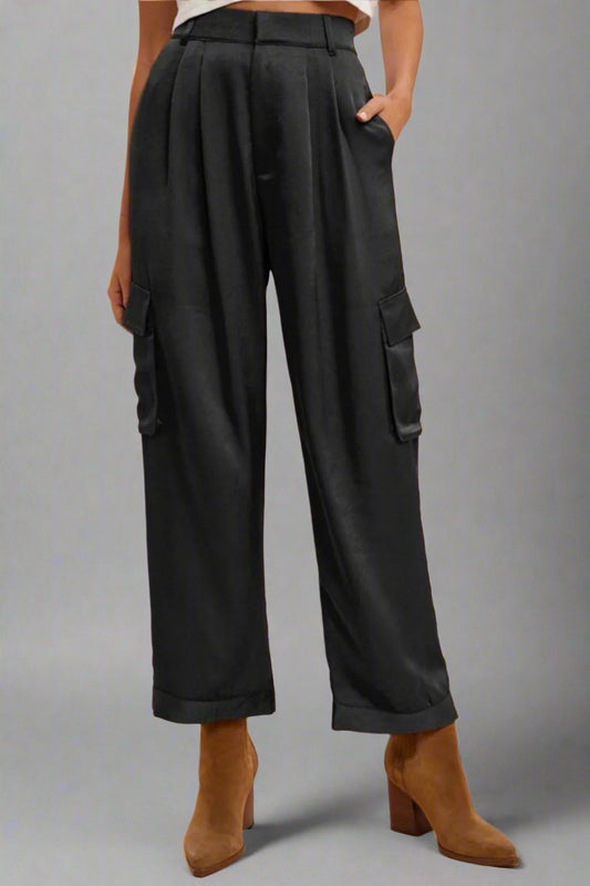 Annie Wear Wide Leg Cargo Satin Pants
