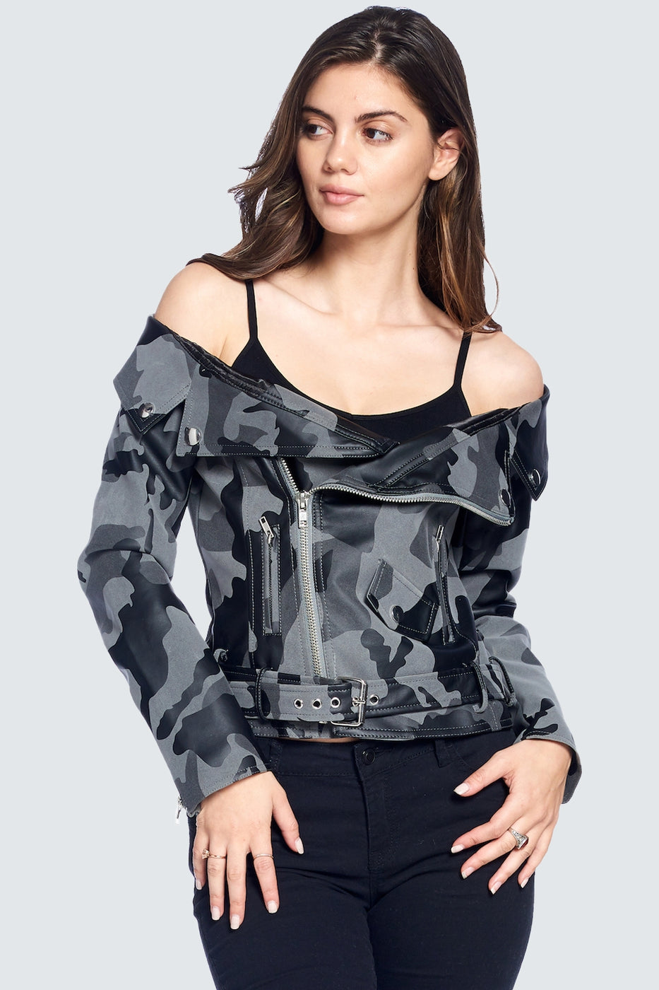 Off shoulder, camel jacket blouse
