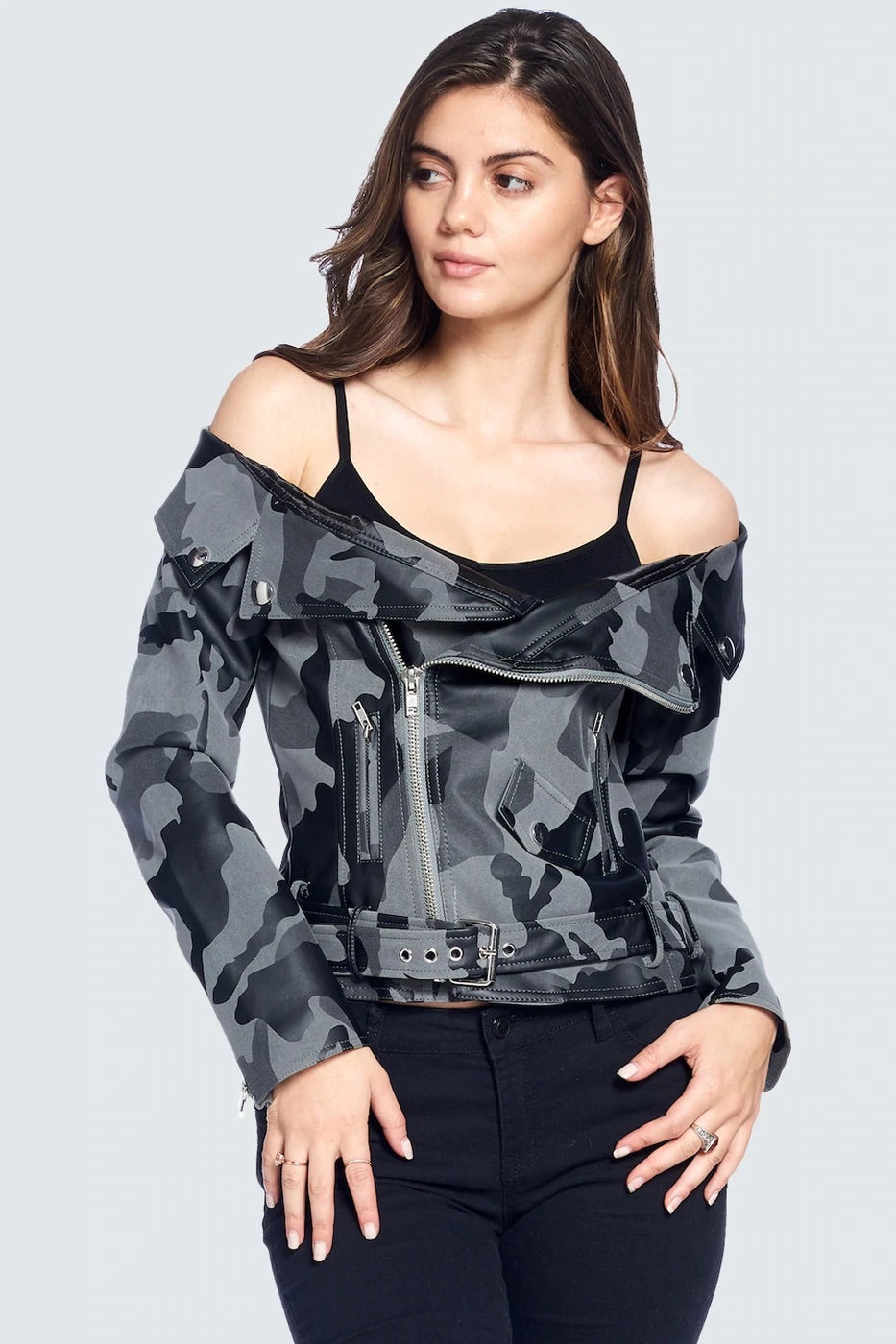 Off shoulder, camel jacket blouse