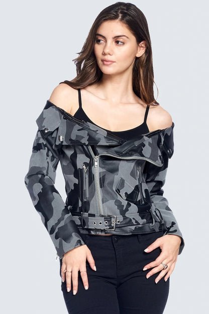 Off shoulder, camel jacket blouse