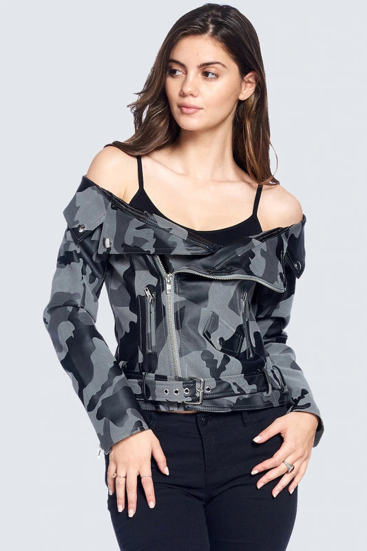 Off shoulder, camel jacket blouse