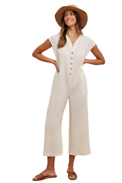 Annie Wear Button Detail Wide Leg Jumpsuit with Pockets