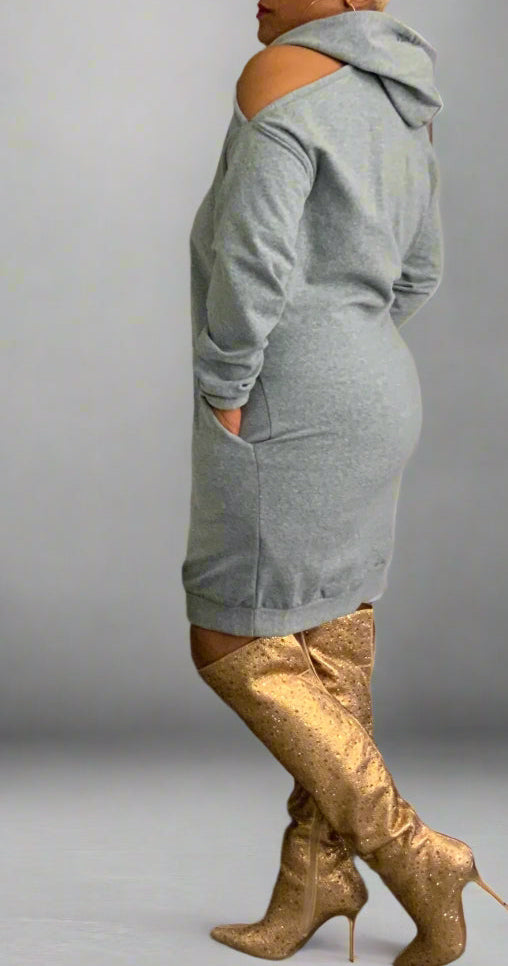 Open shoulder hoodie dress