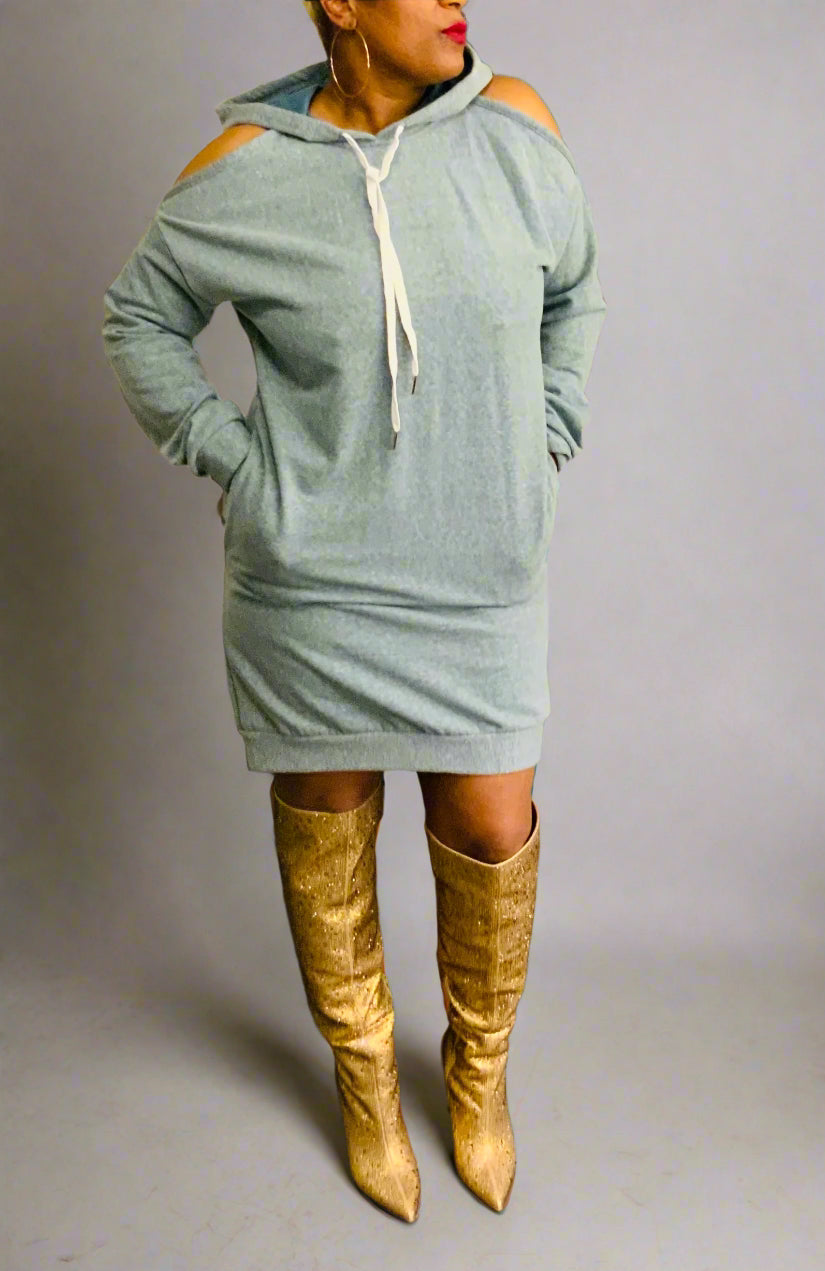Open shoulder hoodie dress